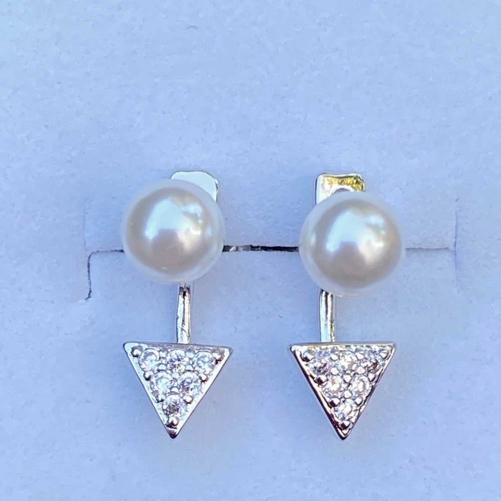 Ear Jacket Earrings Triangle with CZ BN